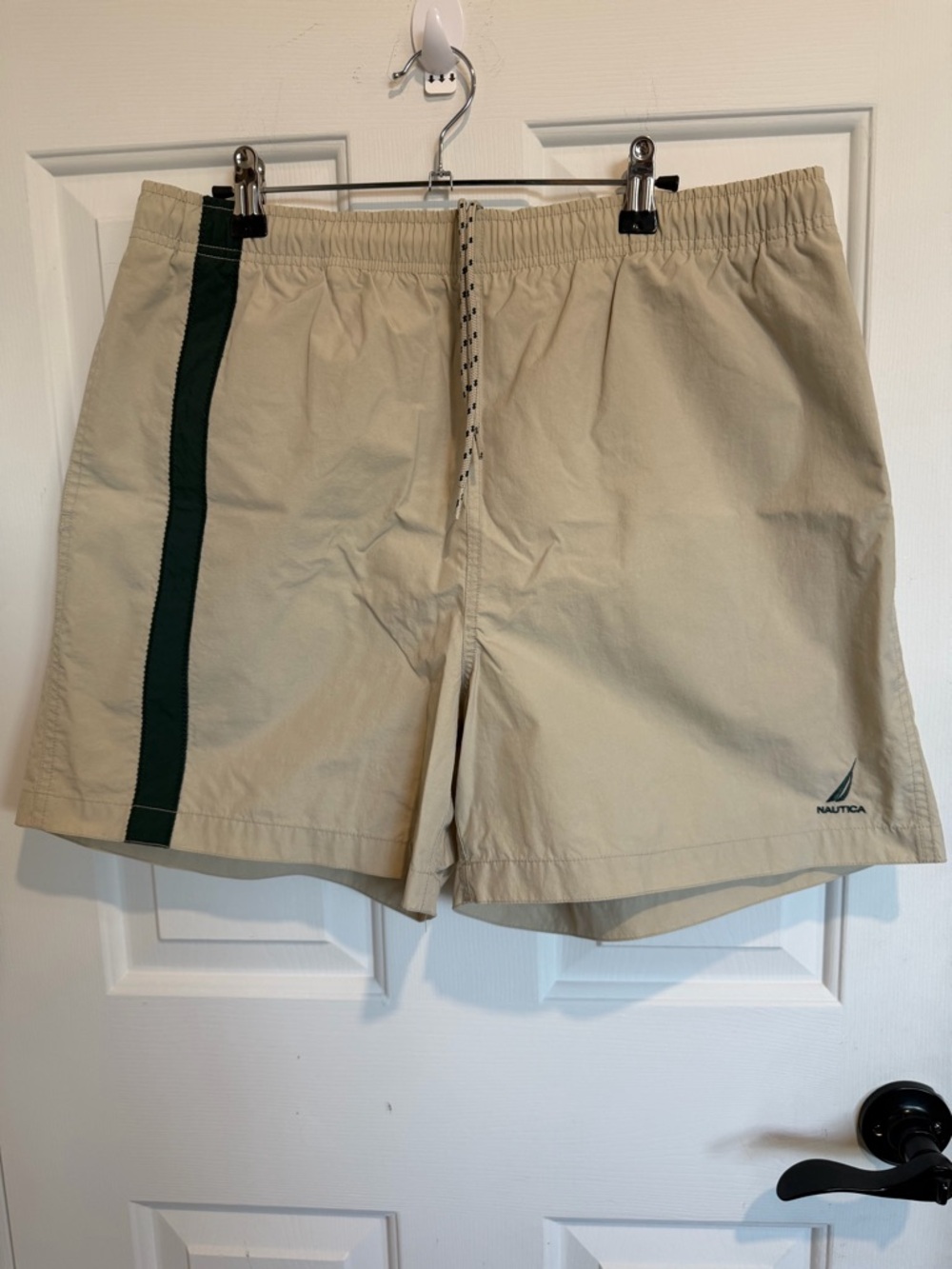 Nautica Khaki Swim Shorts with Dark Green Side Stripe